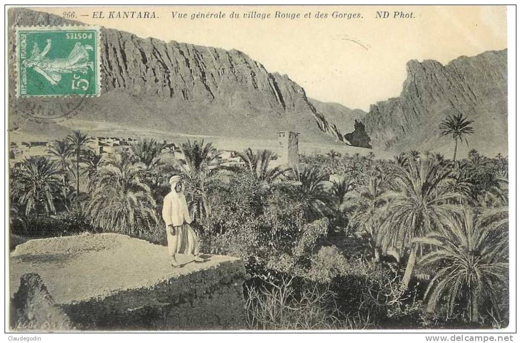 El Kantara (Algérie, Aurès). Vue générale du village Rouge. Gorges. CPA animée TBE