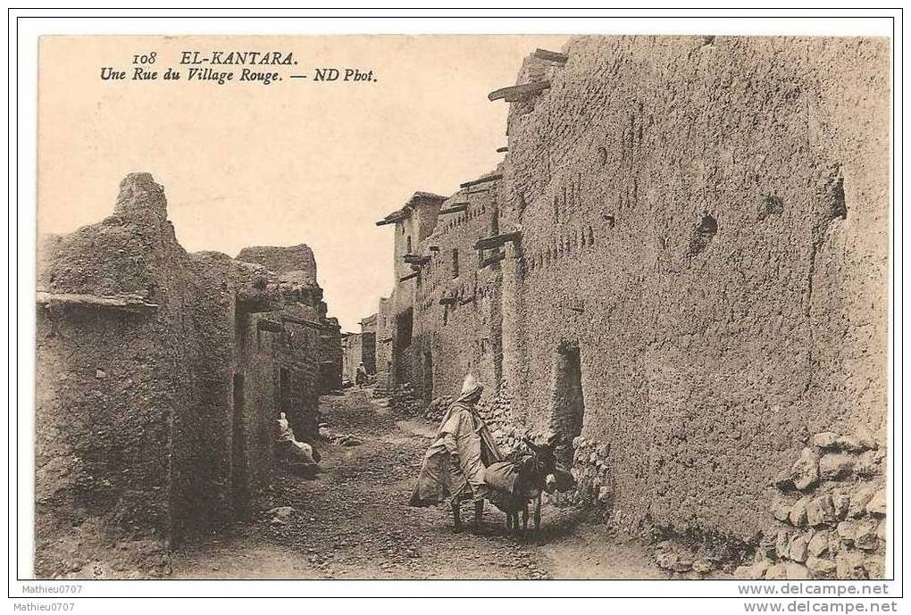 CPA , Algérie , El-Kantara , une rue du Village Rouge , Animation , Ane