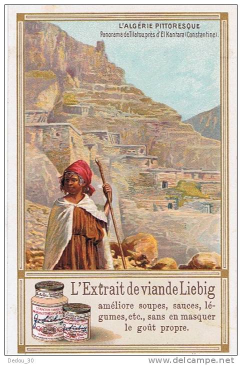 chromo liébig -l´algérie pittoresque- panorama tilatou - el kantara (constantine)- beau graphisme -