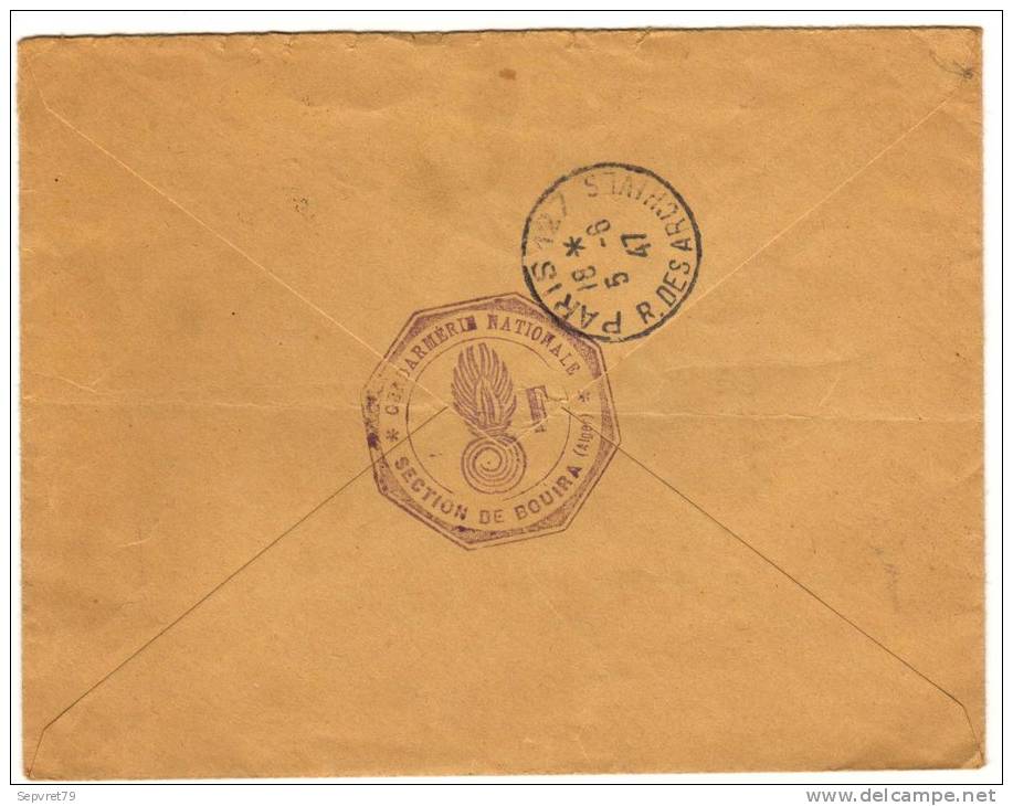 Lettre Gendarmerie de Bouira - Algérie - du 04/06/1947 - Cachet au dos Gendarmerie Nationale Section de Bouira (Alger)