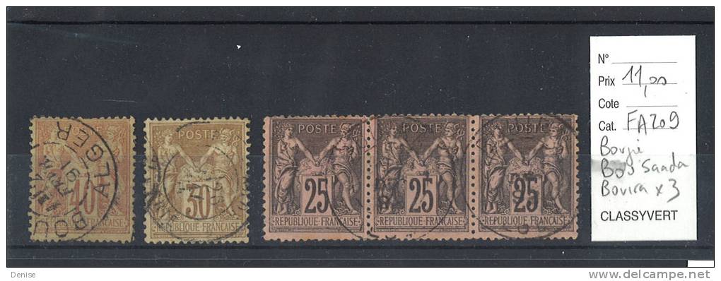 France Type Sage  oblitéré  Bougie, Bou Saada , Bouira en bande de 3 Algérie
