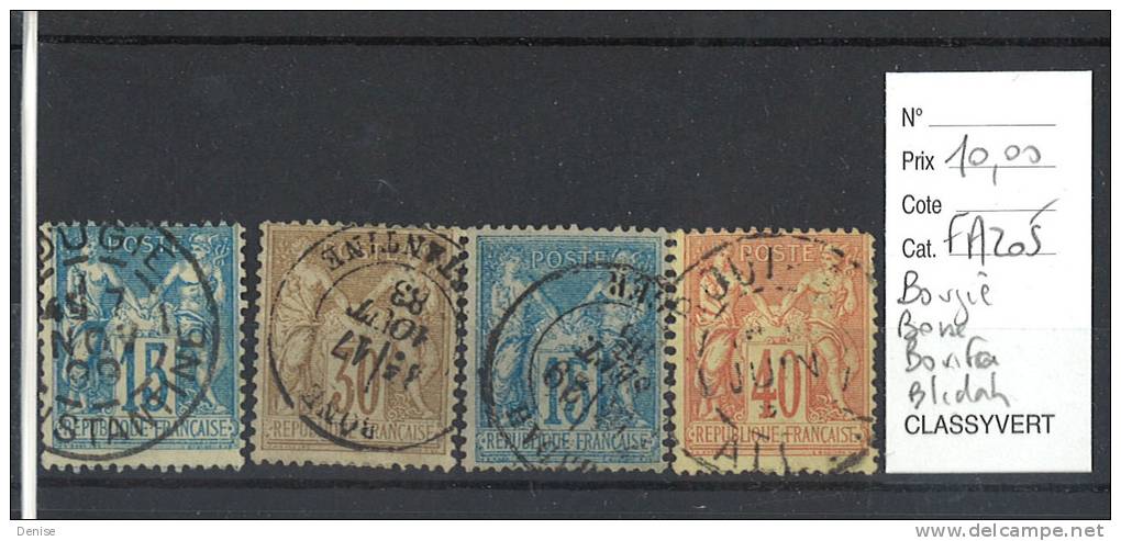 France Type Sage  oblitérés  Bougie,Bone , Blidah, Bouira  Algérie