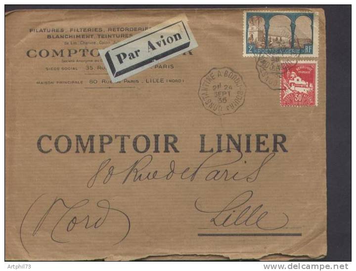 51800 O - 2 TP cad ambulant CONSTANTINE A BORDJ BOUIRA sept 1935 par avion pour la France TB