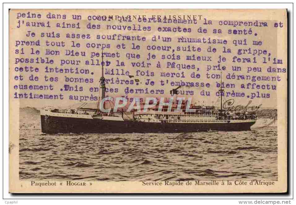 CPA Bateau Paquebot Hoggar Service rapide de Marseille a la Cote