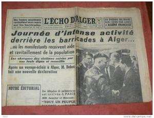 JOURNAL  ECHO D ALGER    27 JANVIER  1960 GUERRE D ALGERIE ORAN GERYVILLE TLEMCEN TIABET SIDI BEL ABBES MOSTAGANEM