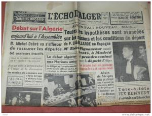 JOURNAL  ECHO D ALGER    7 DECEMBRE  1960 GUERRE D ALGERIE ORAN GERYVILLE TLEMCEN TIABET SIDI BEL ABBES MOSTAGANEM