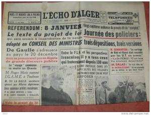JOURNAL  ECHO D ALGER    9 DECEMBRE  1960 GUERRE D ALGERIE ORAN GERYVILLE TLEMCEN TIABET SIDI BEL ABBES MOSTAGANEM