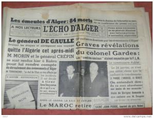 JOURNAL  ECHO D ALGER    13 DECEMBRE  1960 GUERRE D ALGERIE ORAN GERYVILLE TLEMCEN TIABET SIDI BEL ABBES MOSTAGANEM