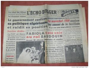 JOURNAL  ECHO D ALGER    16 DECEMBRE  1960 GUERRE D ALGERIE ORAN GERYVILLE TLEMCEN TIABET SIDI BEL ABBES MOSTAGANEM
