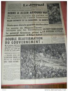 LE JOURNAL D ALGER      26  JANVIER  1960  ORAN GERYVILLE TLEMCEN TIABET SIDI BEL ABBES MOSTAGANEM