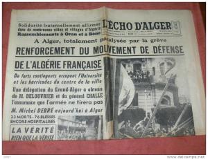 JOURNAL  ECHO D ALGER    26 JANVIER  1960 GUERRE D ALGERIE ORAN GERYVILLE TLEMCEN TIABET SIDI BEL ABBES MOSTAGANEM