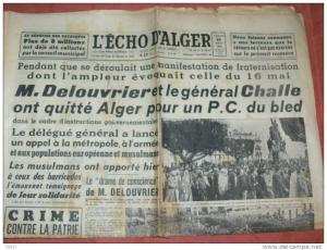 JOURNAL  ECHO D ALGER    29 JANVIER  1960 GUERRE D ALGERIE ORAN GERYVILLE TLEMCEN TIABET SIDI BEL ABBES MOSTAGANEM