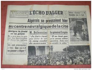JOURNAL  ECHO D ALGER    1 FEVRIER 1960 GUERRE D ALGERIE ORAN GERYVILLE TLEMCEN TIABET SIDI BEL ABBES MOSTAGANEM