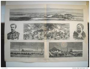 GRAVURE 1881. L’INSURRECTION DANS LE SUD DE L’ALGERIE. 6 GRAVURES DONT; PANORAMA DE GERYVILLE. LE COMBAT D’EL MOILOK....