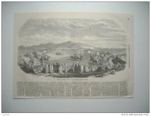 GRAVURE 1856. ALGERIE. LA FETE DU 15 AOUT A GERYVILLE. 3 GRAVURES AVEC EXPLICATIF.