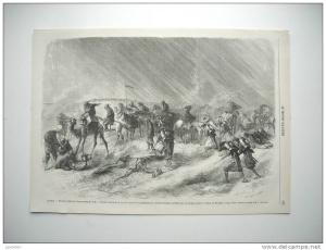 GRAVURE 1868. ALGERIE. DERNIERS REFLETS DE L’INSURRECTION DU SUD. COLONNE MOBILE DE GERYVILLE, COLONEL COLONNIEU........