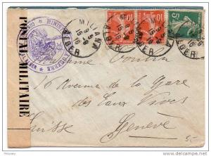 Semeuse sur lettre avec censure de Miliana de 1916 pour la Suisse