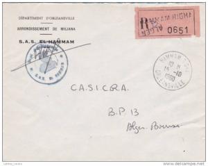 ALGERIE  SAS EL-HAMMAM obl  HAMMAM RIGHA ORLEANSVILLE  sur lettre en FM recommandée à en-tête / Miliana