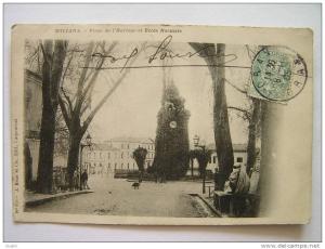cpa, précurseur, très belle vue animée, Miliana, place de l'horloge et école normale
