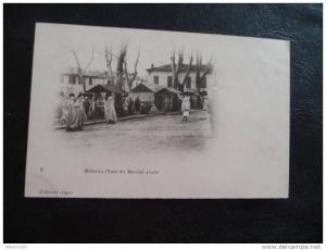 CPA Algérie. Avant 1906.Miliana Place du marché arabet. Photo Geiser.