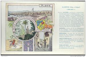 ALGERIE ALGER MEDEA MILIANA ORLEANSVILLE TIZI OUZOU Carte département Pastilles VALDA