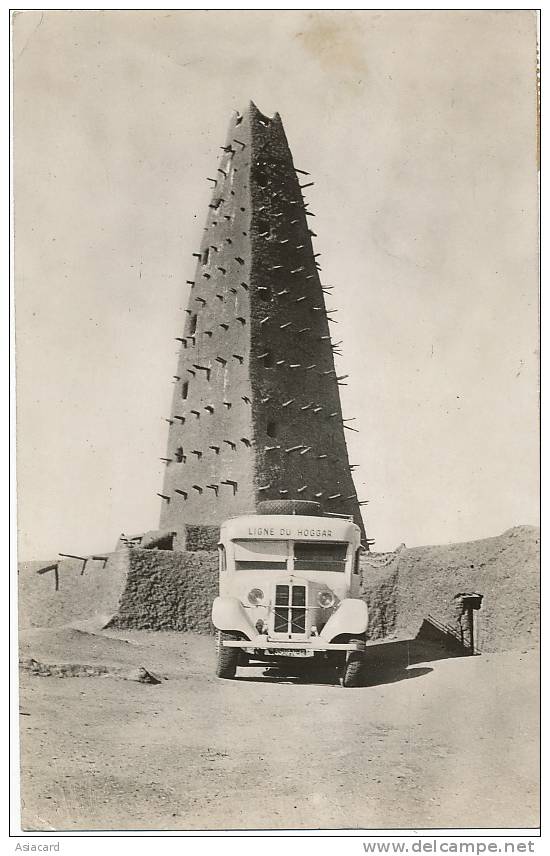 Agadez Ligne du Hoggar Autobus devant mosquée voyagé Constantine 1951 SATP