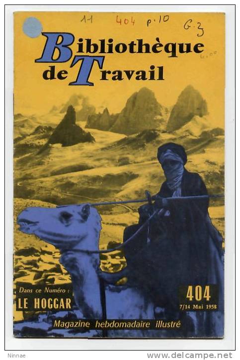 BIBLIOTHEQUE DE TRAVAIL == LE HOGGAR--- mai 1958 - 24 pages