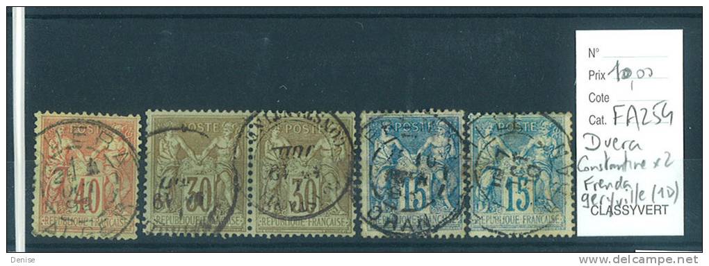 France Type Sage oblitérés Duera, Constantine en paire, Frenda, Geryville Algérie