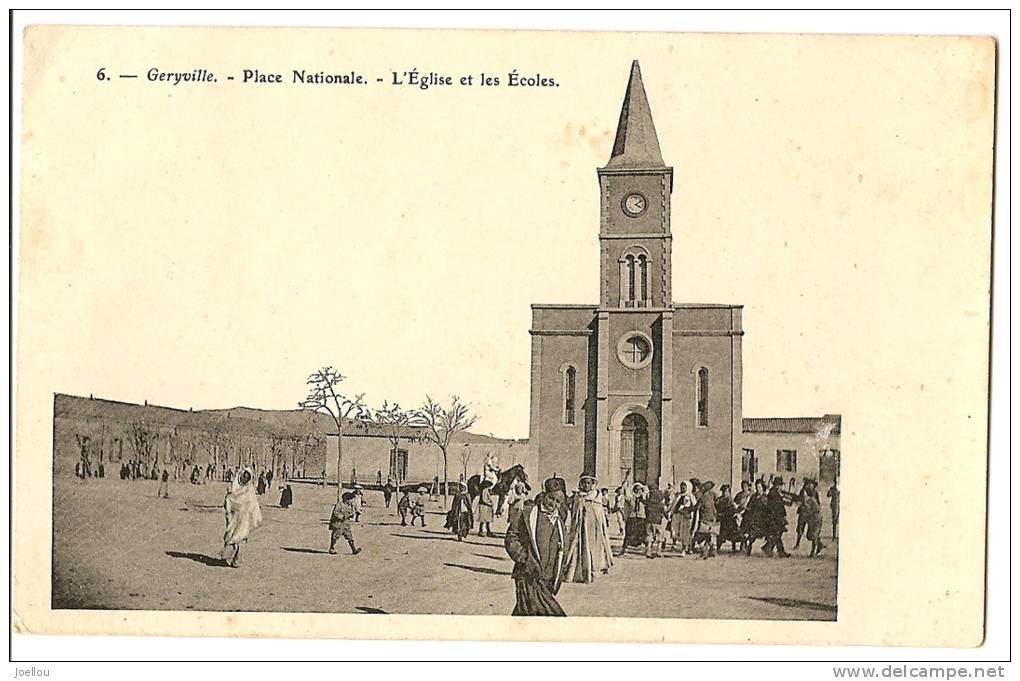 Belle CPA Geryville Place Nationale l'Eglise et les Ecoles animé VOIR SCANS et Descriptions timbre arraché