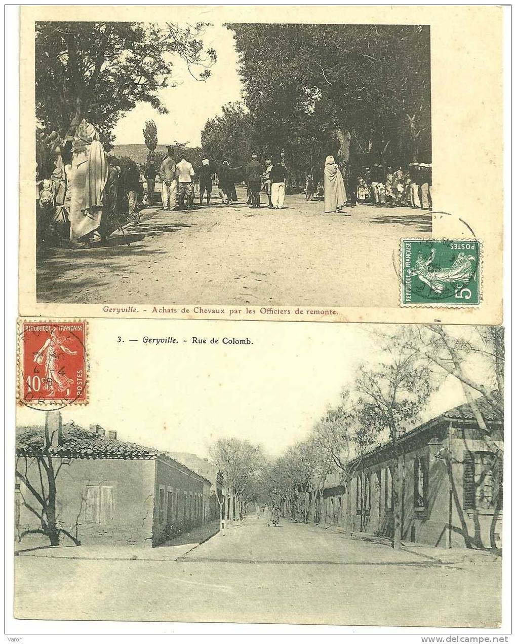 Algérie -  2 CPA  de GERYVILLE -  RUE DE COLOMB et ACHATS DE CHEVAUX PAR LES OFFICIERS DE REMONTE