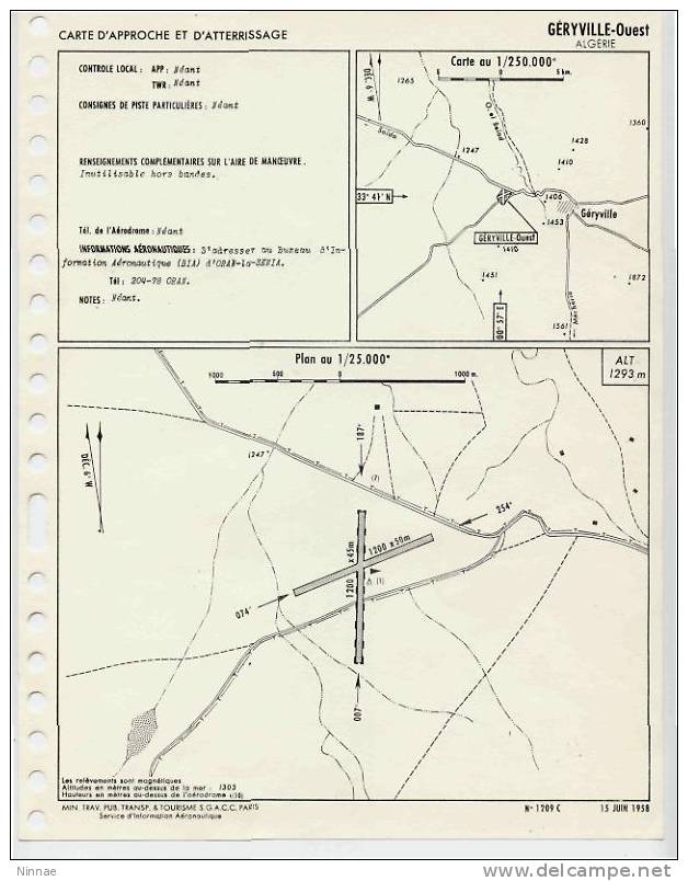 AVIATION====ALGERIE+++ CARTE D´APPROCHE A VUEet D´ATTERRISSAGE ++++ GERYVILLE-OUEST