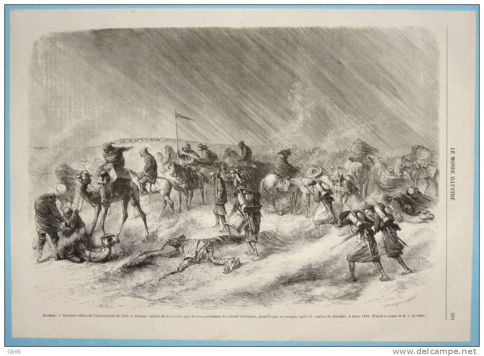 ALGERIE, colonne mobile de Geryville après le combat de Khreder   gravure   1868
