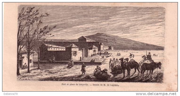 DESSIN GRAVURE 19ème  ALGERIE  FORT ET PLACE DE GERYVILLE
