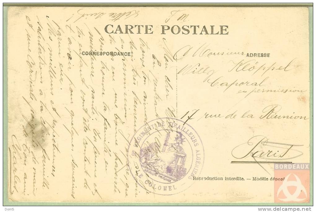Correspondance Militaire - 9e Régiment de Tirailleurs Algériens - Sur Carte Postale  de Miliana (Algérie).