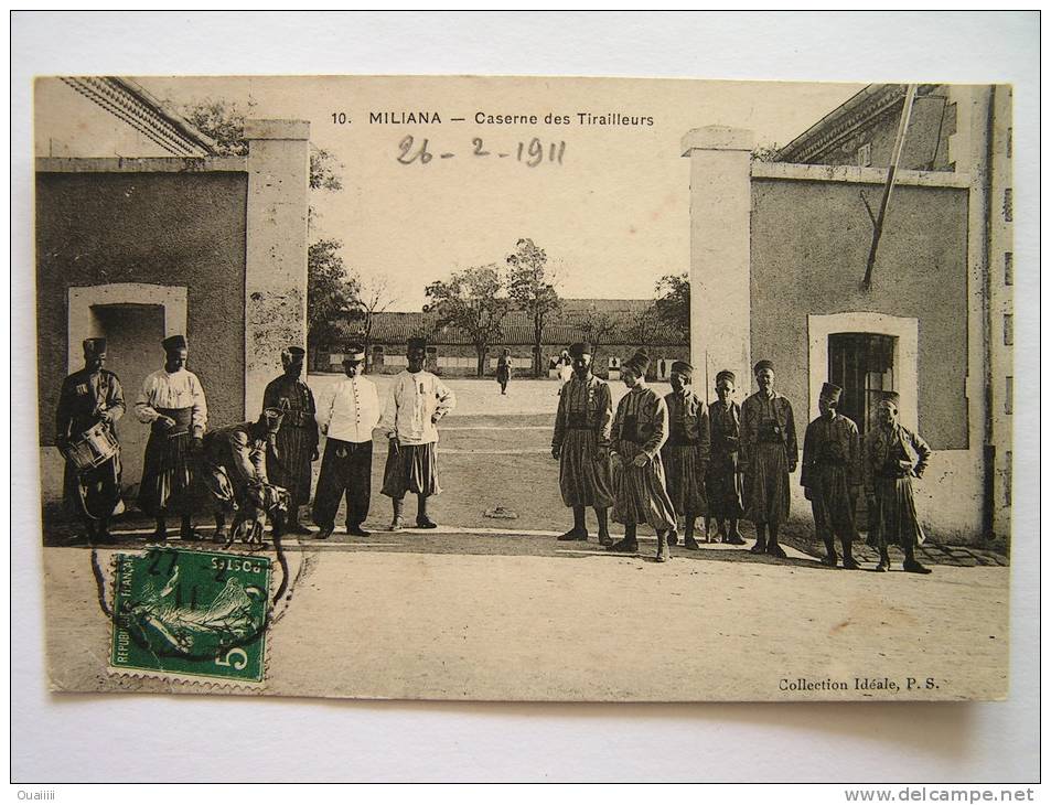 cpa, très belle vue animée, Miliana, caserne des tirailleurs