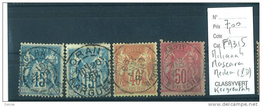 France  Type Sage oblitérés Miliana,Mascara, Medea , Kerguentah Algérie