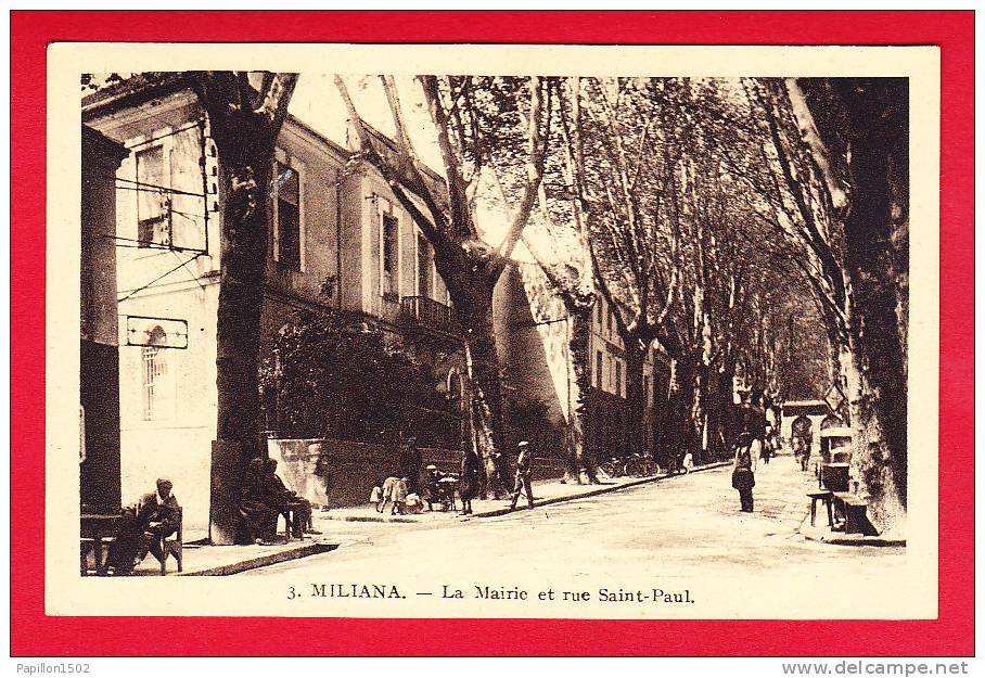 E-Algerie-205P93  MILIANA, la mairie et la rue Saint Paul, animation, BE