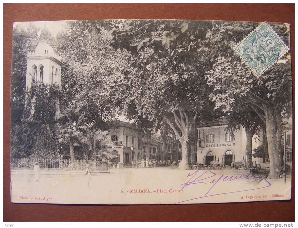CPA - Algérie - Miliana - Place Carnot - Café Lyonnais