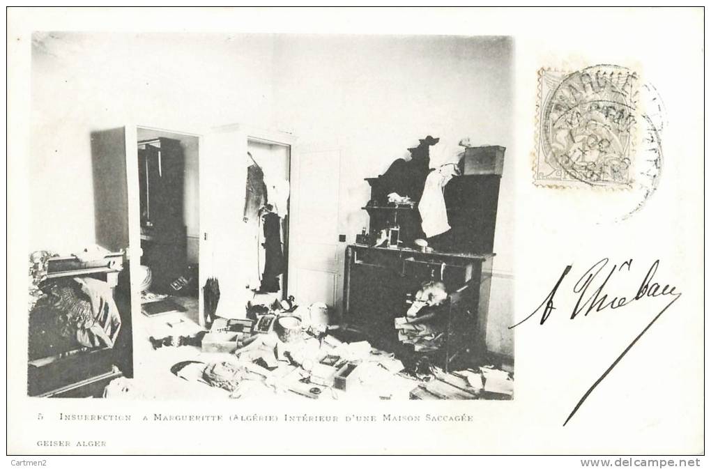 INSURRECTION A MARGUERITTE INTERIEUR D'UNE MAISON SACCAGEE MILIANA GUERRE ALGERIE 1900