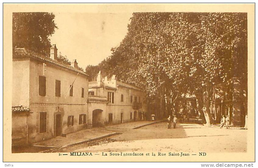 CPA        Miliana    la sous Intendance et la rue Saint Jean          animée        G-856