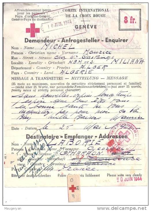 Message Croix Rouge de Miliana Algérie pour Toulouse