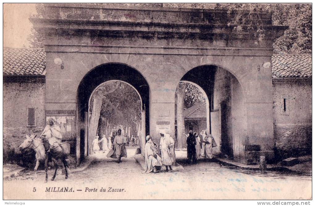 CPA carte postale ancienne AFRIQUE ALGERIE - MILIANA porte du Zaccar animée marianne rouge 10c