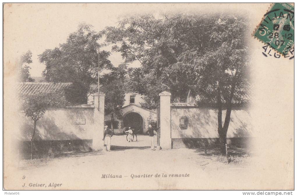 MILIANA  QUARTIER DE LA REMONTE   CARTE CIRCULEE  1902
