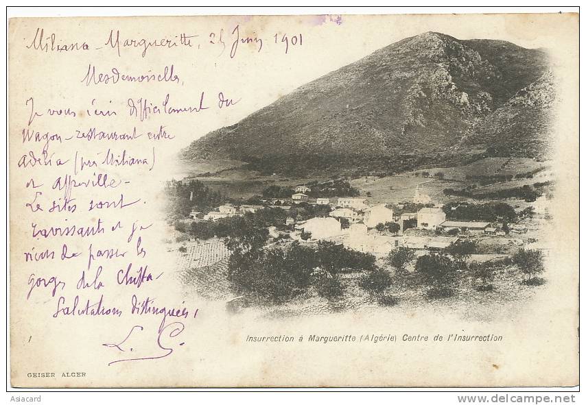 Marguertte Insurrection Geiser Ecrite 1901 du Wagon Restaurant Miliana a Affreville