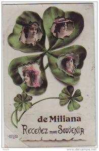 de MILIANA  RECEVEZ MON SOUVENIR.  TREFLES A 4 FEUILLES.  E.L.D.