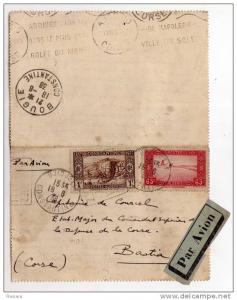 ALGERIE Carte lettre PAR AVION 1938 DJIDJELLI BOUGIE  pour la CORSE