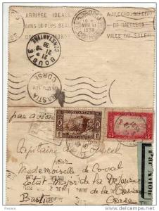 ALGERIE Carte lettre PAR AVION 1938 DJIDJELLI BOUGIE Marseille Gare avion  pour la CORSE (2)