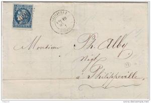 20c Bordeaux N° 45 obl GC 5026 DJIDJELLI ALGERIE 19 mars 1871 , Utilisation RARE en Algerie .....