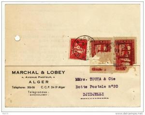 ALGERIE CARTE LETTRE COMERCIALE  - MARCHAL & LOBEY  - ALGER 1940 - POUR DJIDJELLI - OCCUPATION
