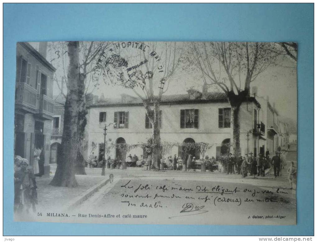 MILIANA    Rue Denis-Affre et café maure  -  Carte animée